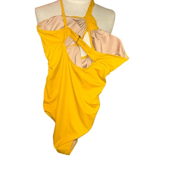 Shade & shore Asymmetric twist-front one piece swimsuit gold size Large L - Picture 3 of 4